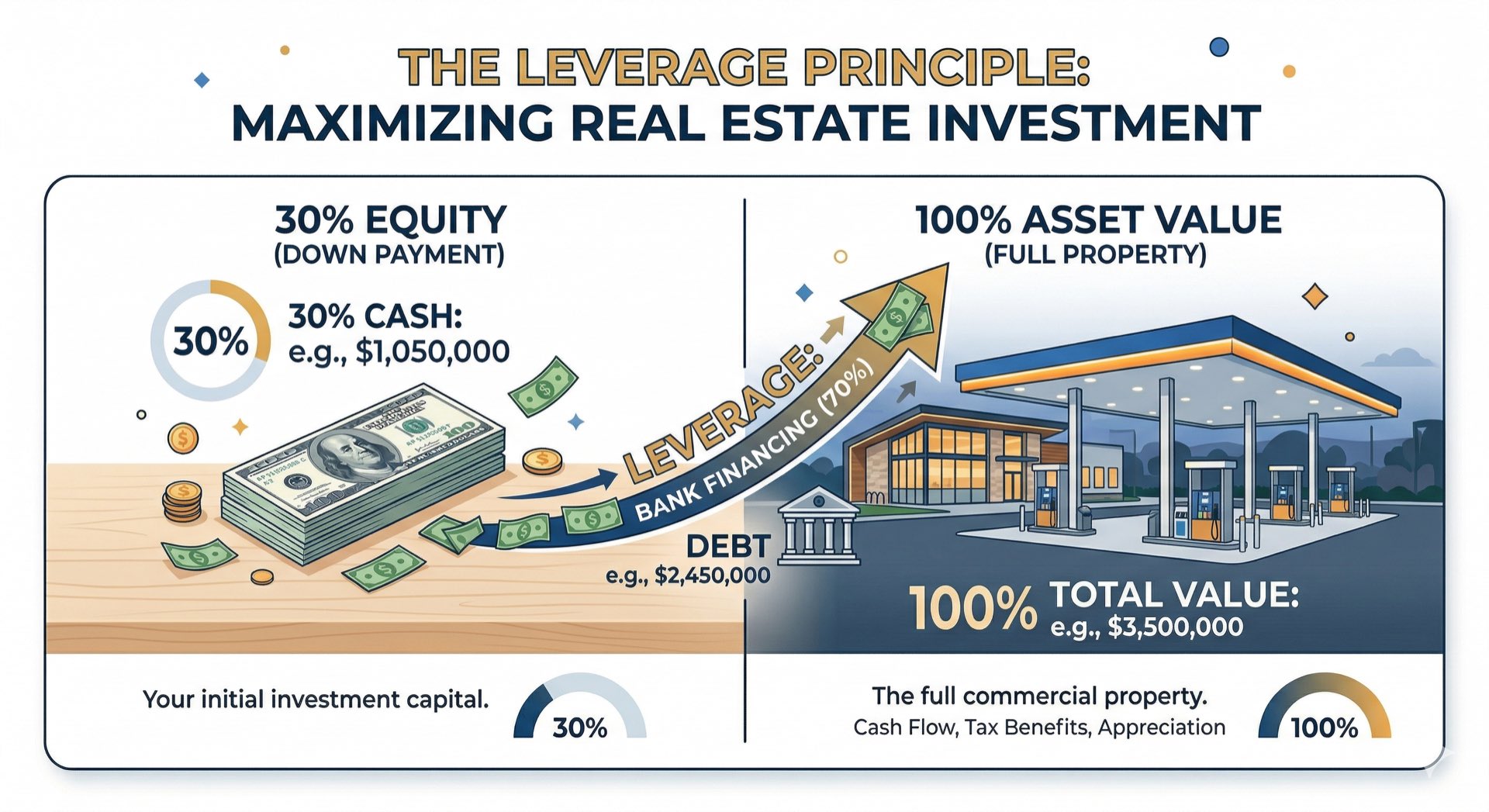 The Leverage Principle: 30% equity down payment unlocks 100% asset value depreciation