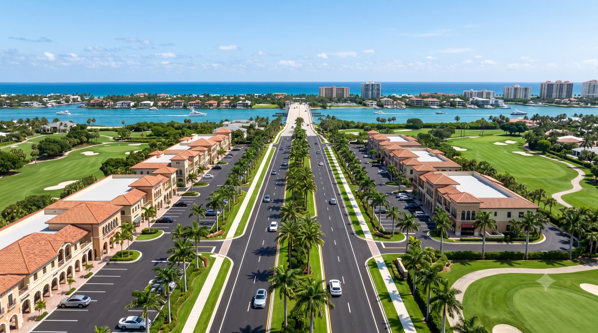 Affluent residential and retail corridor in Palm Beach County, Florida