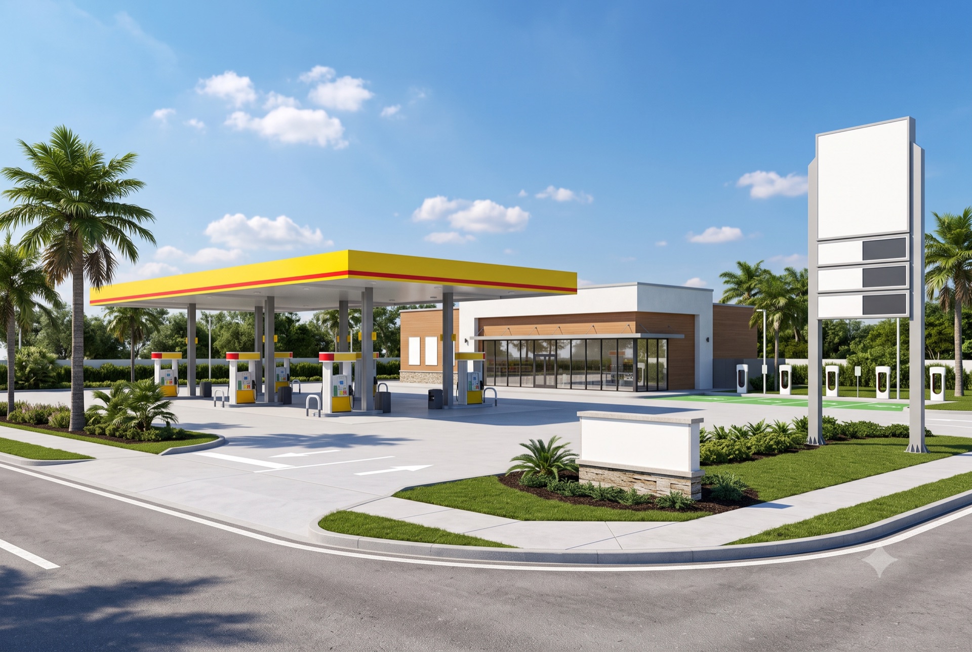 A Shell-branded gas station and convenience store
